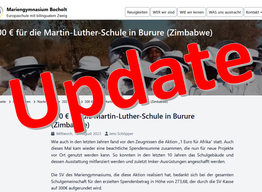 Nachrichtenbild: Update: Spendensumme für Burure verdoppelt